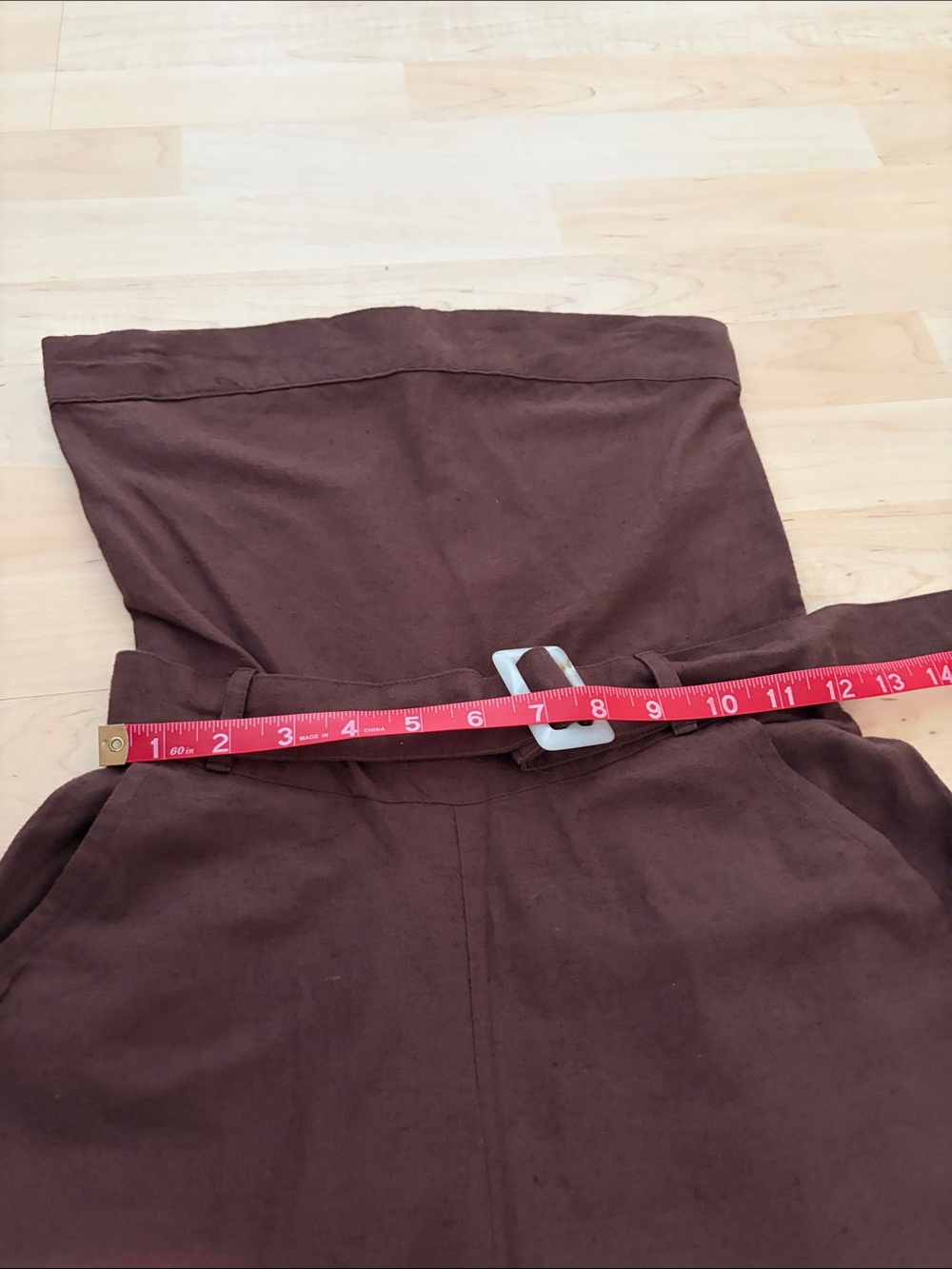 Sim & Sam Boho Brown Linen Blend Strapless Belted Wide Leg Jumpsuit Small - Picture 4 of 7